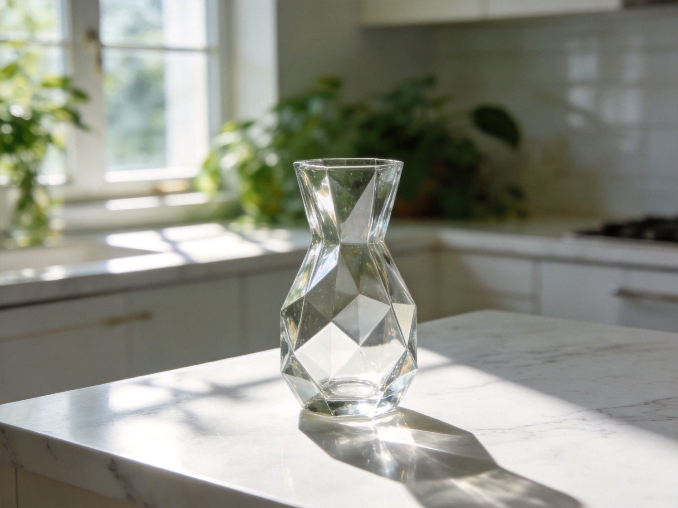 Geometric Faceted Crystal Clear Glass Decorative Vase