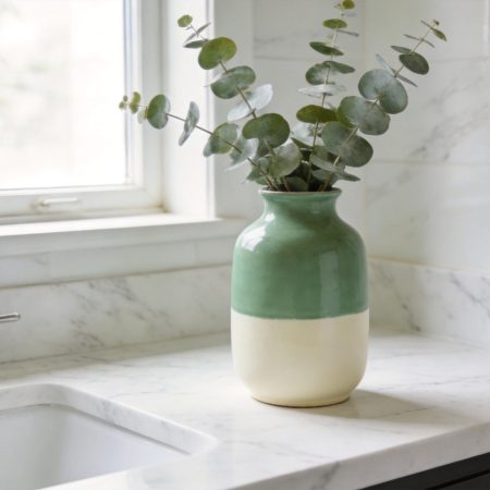 Modern Two-Tone Sage Green and Cream Ceramic Decorative Vase
