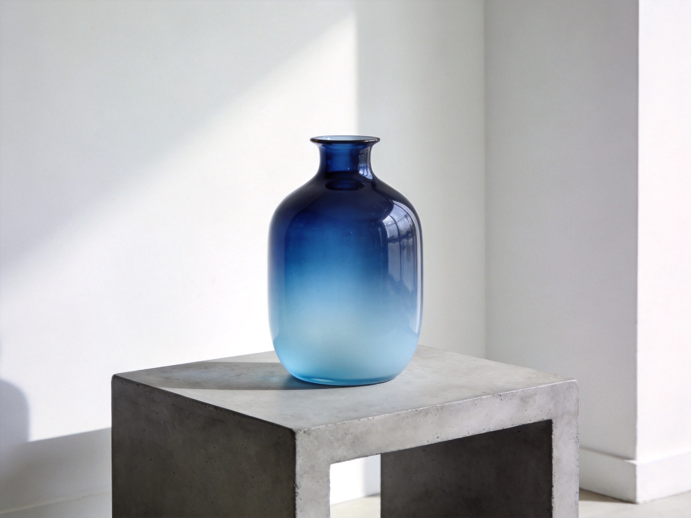 Gradient Blue Blown Glass Curved Decorative Vase