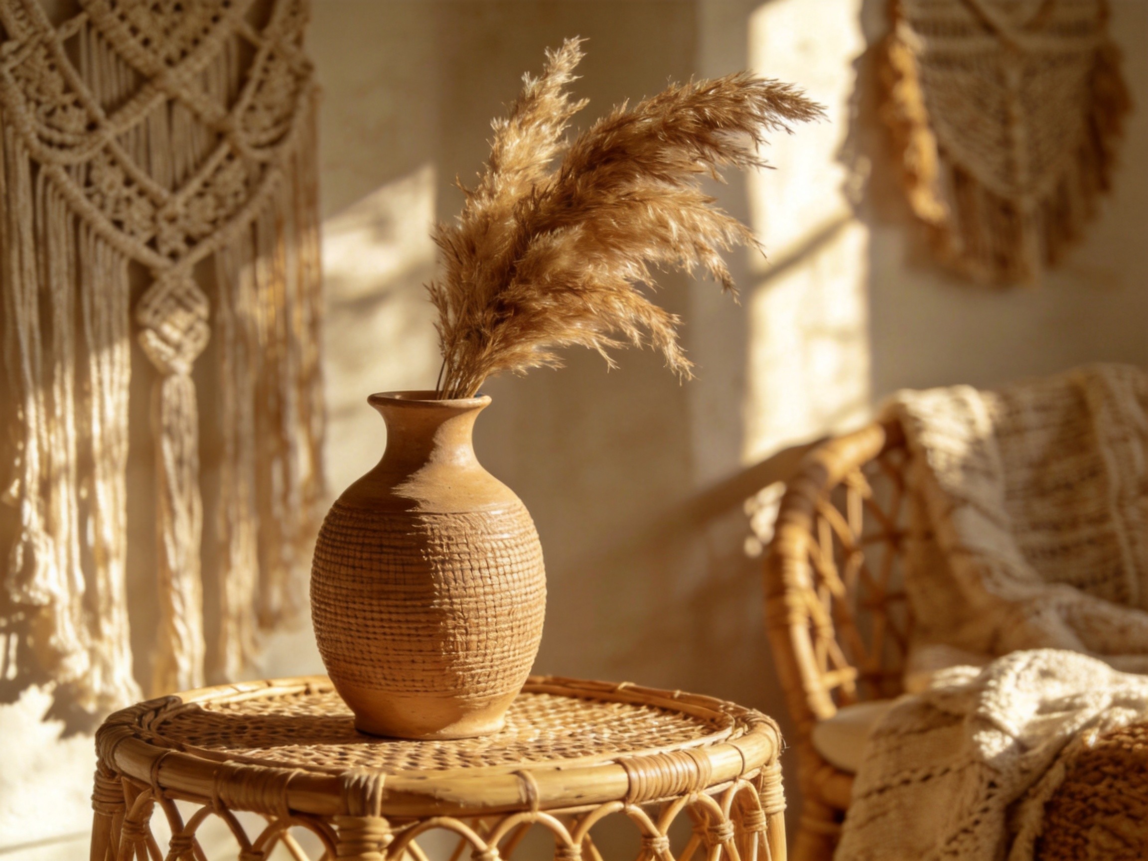 Bohemian Woven Texture Round Ceramic Decorative Vase